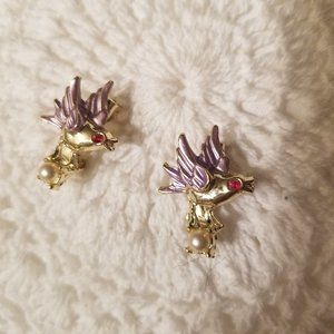 Set of 2 Gold Tone Blue Bird Pins